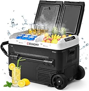 EUHOMY 12 Volt Refrigerators, 42 Quart Dual Zone (-4℉~68℉) Car Fridge with 12/24V DC&110-240V AC, Rechargeable Battery (Not Included), Portable Refrigerator Freezer for RV, Camping, Travel, Outdoor.