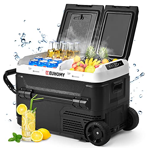 EUHOMY 12 Volt Refrigerators, 42 Quart Dual Zone (-4℉~68℉) Car Fridge with 12/24V DC&110-240V AC, Rechargeable Battery (Not Included), Portable Refrigerator Freezer for RV, Camping, Travel, Outdoor.