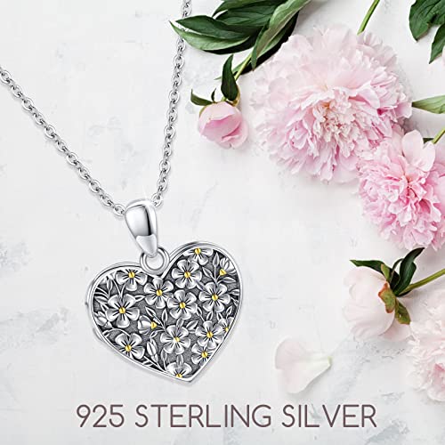 Daisy Heart Locket Necklace That Holds Pictures Photo Keep Love Forever Always Sterling Silver Embossed Antique Finish Locket Necklace Gold Plated Custom Memorial Jewelry Gifts For Women Mom Daughter #TOP1