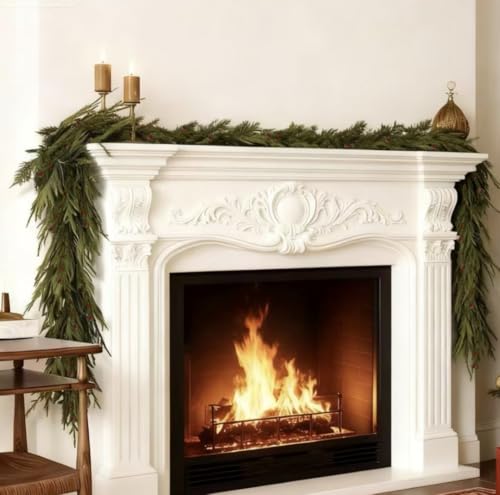 NeoL'artes 6ft Christmas Norfolk Pine Garland with Red Pip Berry Decor, Real Touch Artificial Pine Greenery Christmas Garlands for Table Fireplace Wall Home Indoor Outdoor Decoration