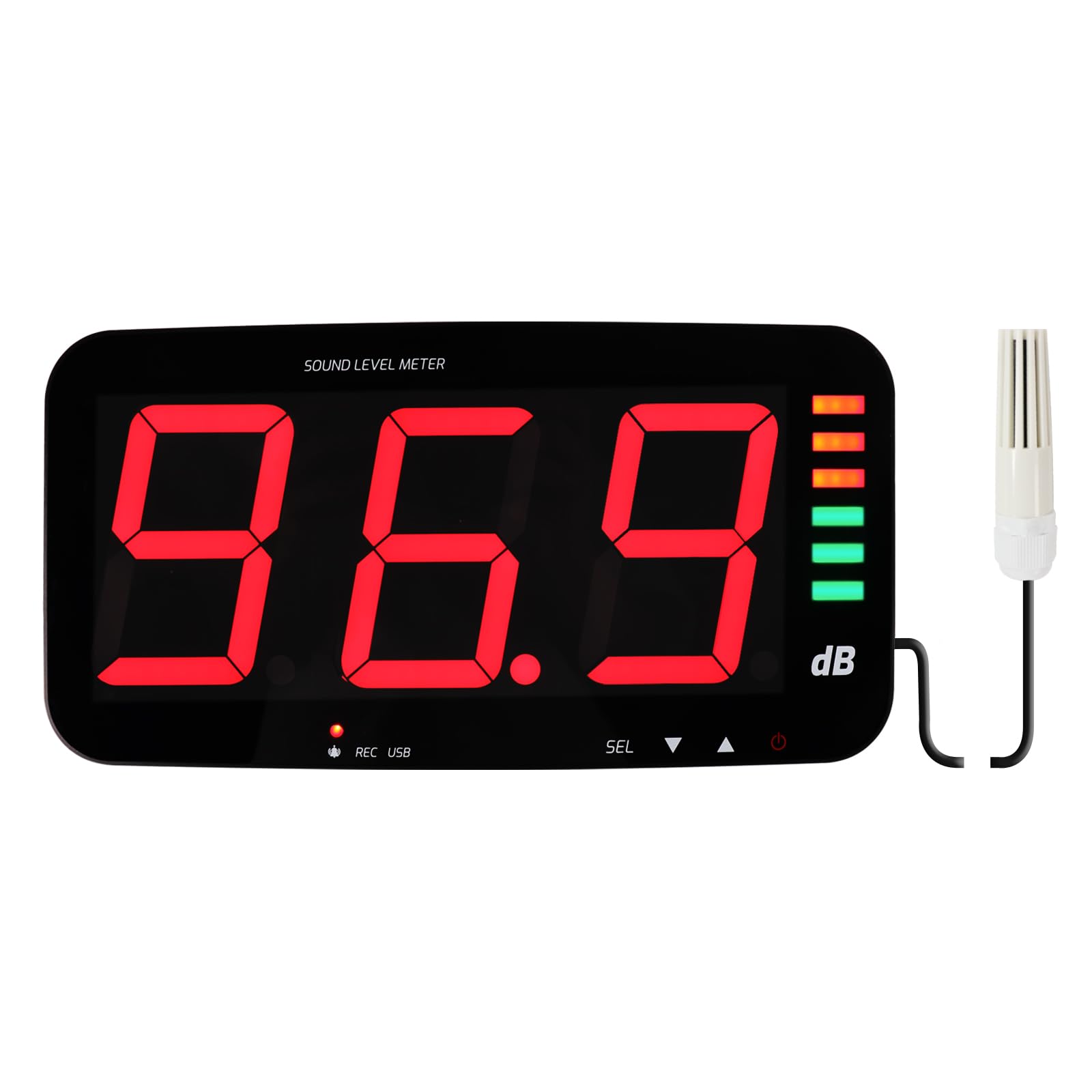 Medidor de Nivel de Sonido Digital de 30 a 130 dB, Medidor de Decibelios para Medir Ruidos, Pantalla Ancha HD de 13 Pulgadas Montada en la Pared con Función de Registro de Datos y Alarma de Ruido