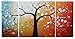 Ode-Rin Art Christmas Gift Hand Painted Oil Painting White Flowers Tree 3 Panels Wood Inside Framed Hanging Wall Decoration