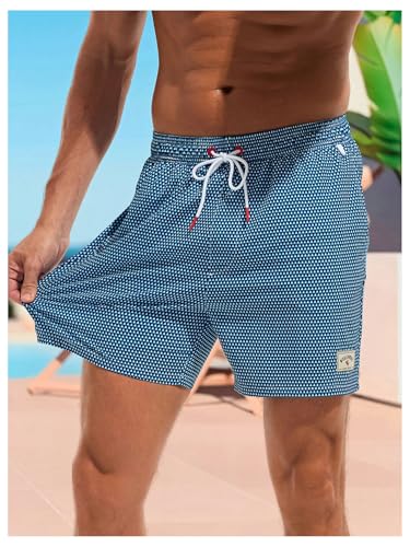 Floerns Men's Geo Print Swim Trunk with Compression Liner Quick Dry Beach Swim Shorts3