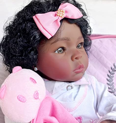 Boneca Negra Bebê Realista Menina Princesa Reborn Acessórios