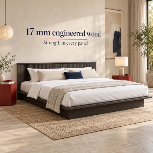 Image of Bniture Modern Low Height King Size Bed Without Storage | Engineered Wood Platform Bed Headboard | Bed King Size Wooden Cot Double Bed for Bedroom 3 Year Warranty (Flower Wenge)