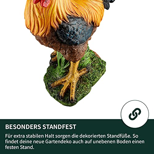 VERDOBA Garten Figur Hahn aus Kunstharz, handbemalt - Deko Hahn Dekofiguren Garten Deko Gartenfiguren für außen groß - Hühner Gartendeko Tiere