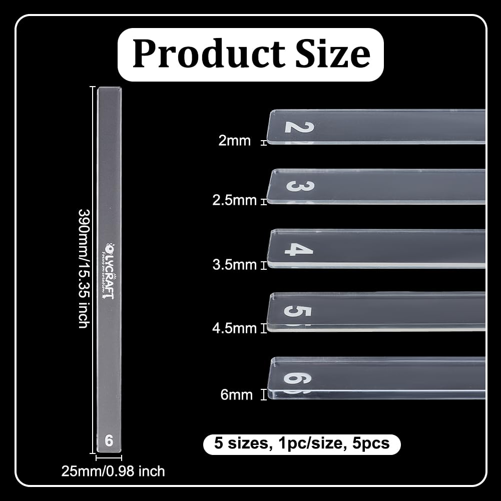 5 Paires De Guides D'Épaisseur Pour Rouleau à Pâtisserie - 2/3/4/5/6 Mm - Pour Argile Polymère, Pâte à Modeler