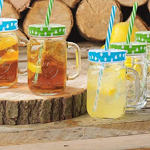 Image of (Pack of 1 Glass Jar with Lid Straw and Handle Coffee Tea Milk Mug for Home Office and Traveling Espresso Chocolate & Beverage, Mocha, Cappuccino, Shake, Juice Mug 400ML (Mason Jar)