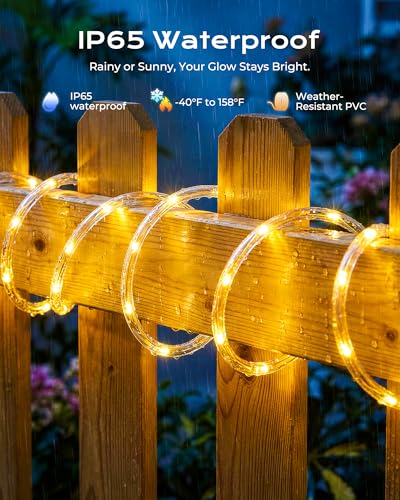 Brightown Solar Rope Lights 2-Pack, 78ft Warm White with 8 Modes — view 2