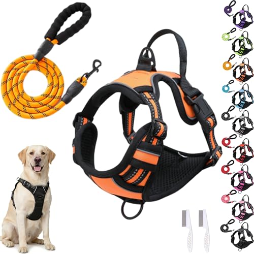 Anti Zieh Geschirr für Hunde – Ergonomisches Anti-Zieh-Design mit Griff & Schleppseil, Step-In-Design, Atmungsaktiv & Gepolstert, für Hunde jeder Größe (Orange, M)