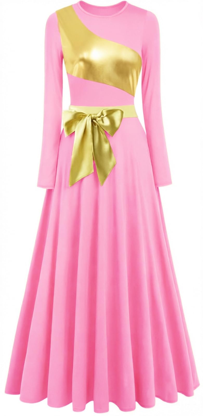 ORIDOOR Praise Dance Dress Worship Liturgical Dance Full Length Church Robe Metal Color Block Splicing Modern Lyrical Dress