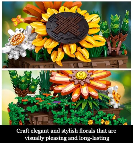 Image of 924 Pieces Sunflower Bonsai Plant Building Set, Compatible with Lego Flower Building Sets, Exquisite Plant Model for Adults, Perfect for Mothers Day & Birthday Display