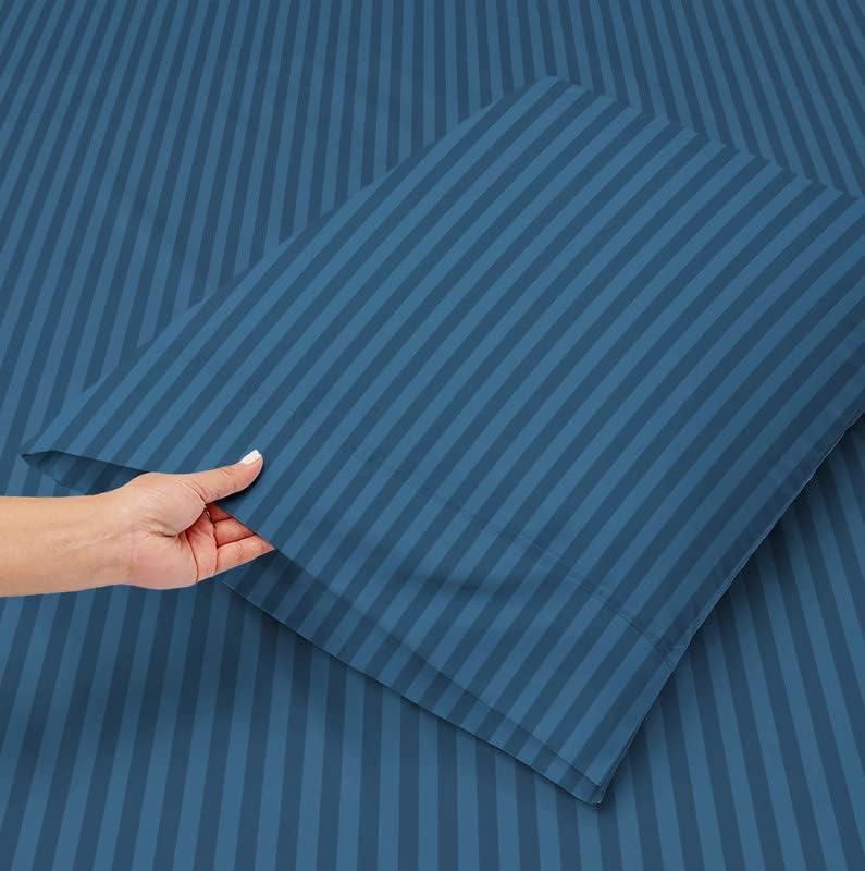 Image of Sofrito Bed Sheet Glace Cotton Striped - 300 TC - Double (90 inchx100 inch) - with 2 Pillow Cover | Ideal for Hospitals, Clinics, Hostels, PGs, Hotels & Guest Houses | Bahama Blue