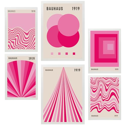 Décoration murale Bauhaus fuchsia cadre blanc pour bureau élégant