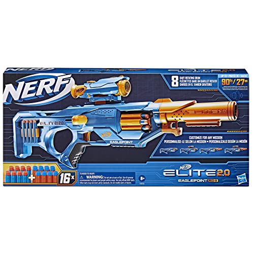 Image of Nerf Elite 2.0 Eaglepoint RD-8 Foam Dart Blaster, 8-Dart Drum, Detachable Scope and Barrel, 16 Darts, Bolt Action, Multicolor (Pack of 2)