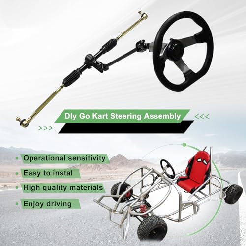 Image of JNDO Go Kart Steering kit 390mm Steering Shaft+440mm Rack and Pinion+270mm Steering Wheel+150mm Steering Column+80mm Sleeve Suitable for Buggy Quad Go Kart Golf UTV