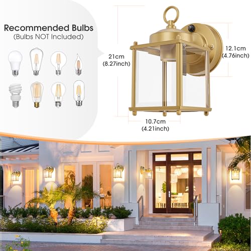 Image of MATAMEYE Dusk to Dawn Sensor Outdoor Wall Sconce, Exterior Waterproof Porch Wall Mount Lanterns, Gold Front Door Lights with Beveled Glass, 2 Pack