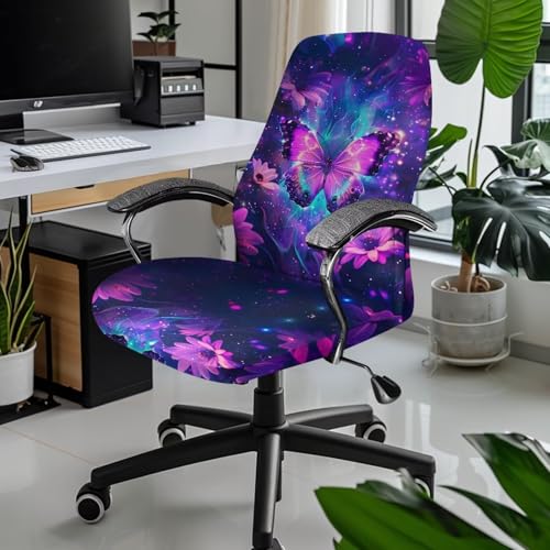 Stretchable Purple Butterfly High Back Chair Covers for Computers and Gaming Chairs