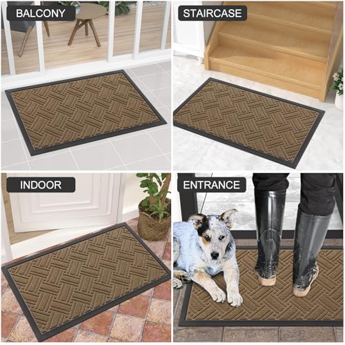 OLANLY Indoor Outdoor Mat, Sturdy Natural Rubber Floor Mat, Non Slip Low Profile Waterproof Doormat, and Stain Front Door Mats, Easy Clean Patio Entrance Mat, 36''x24'', Light Brown — view 6