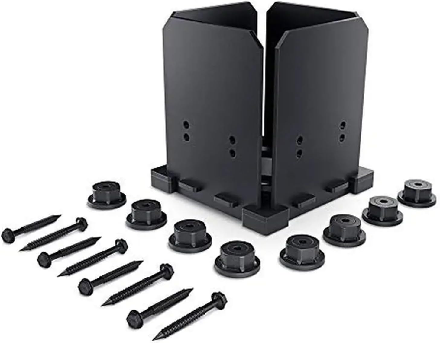 6X6 Post Base Kit with 2-Inch Rafter Clips Ironwood Plate Black Steel Clips Mounts to Concrete Wood Stone Decorative