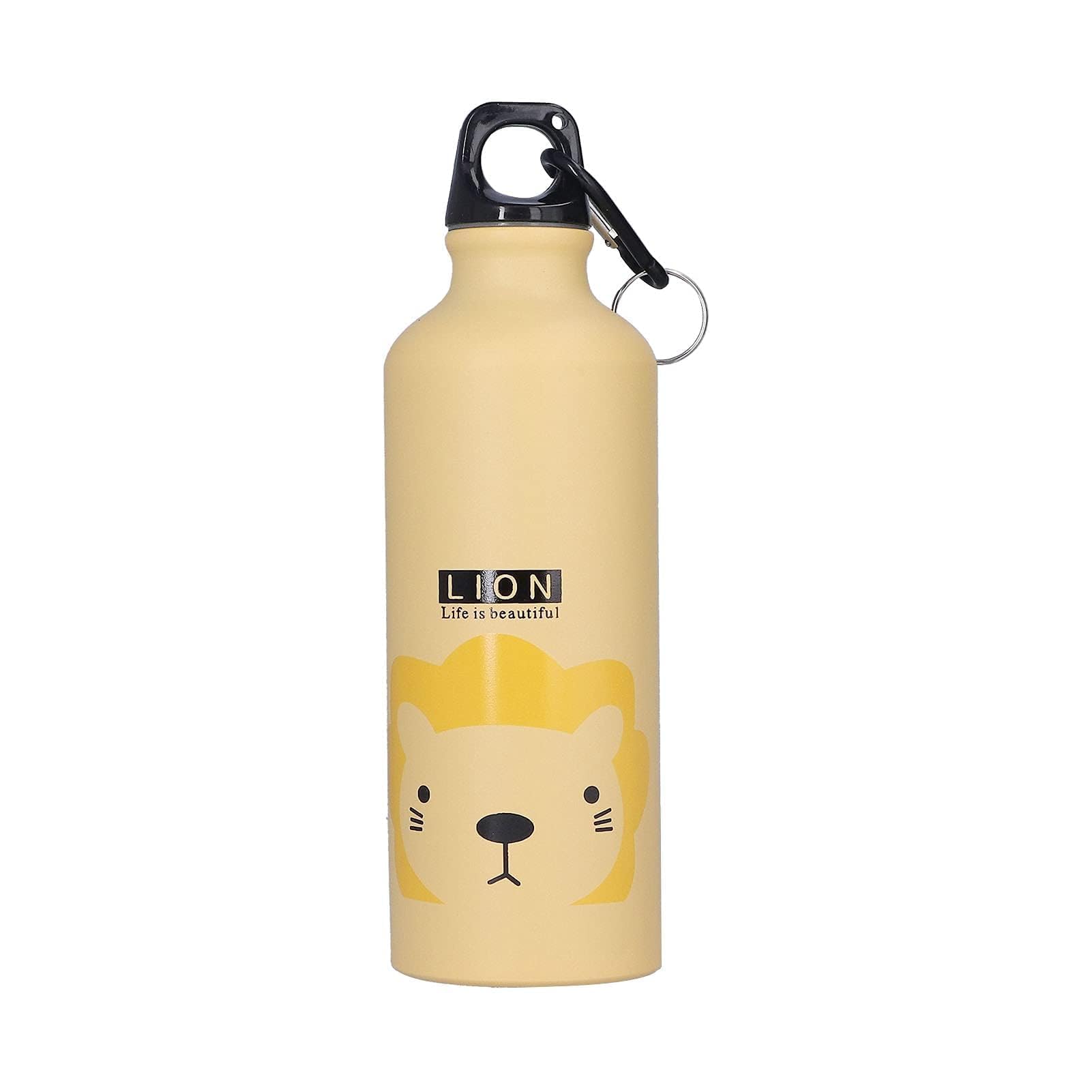 Cute Water Bottle with Carabiner 500ml Aluminum Insulated Kids Sport Water Bottle Light Yellow