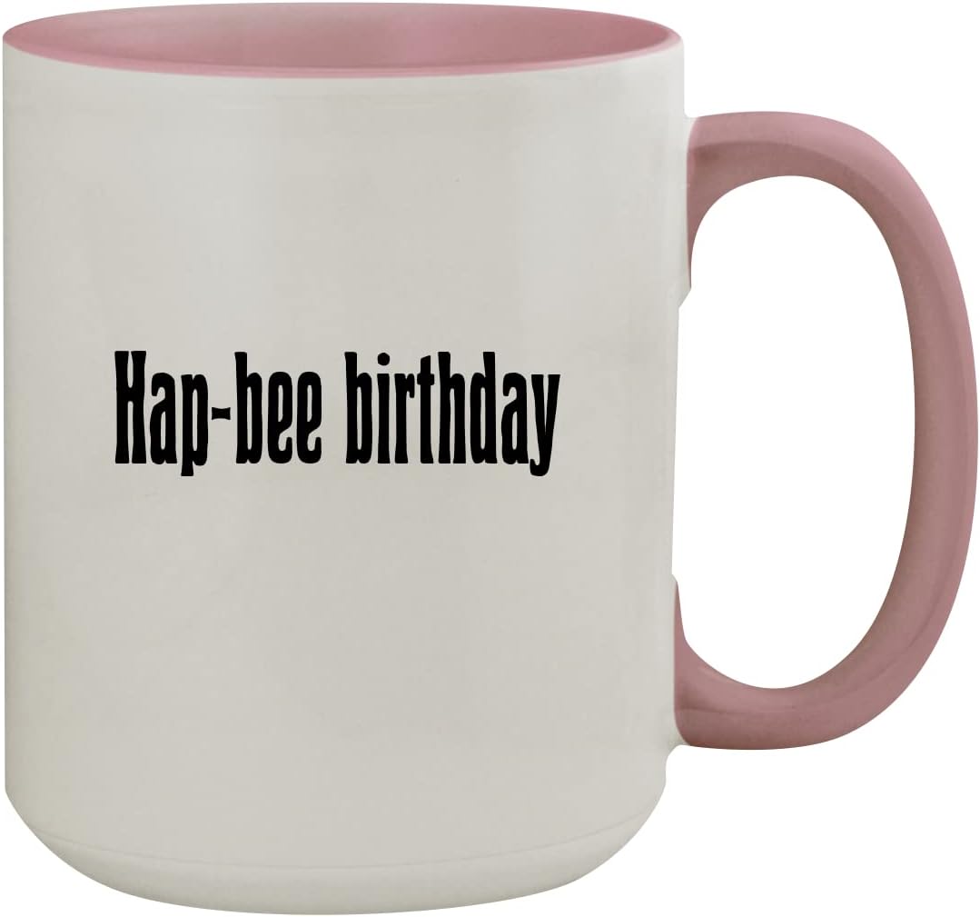 Molandra ProductsHap-Bee Birthday - 15oz Colored Inner & Handle Ceramic Coffee Mug, Pink