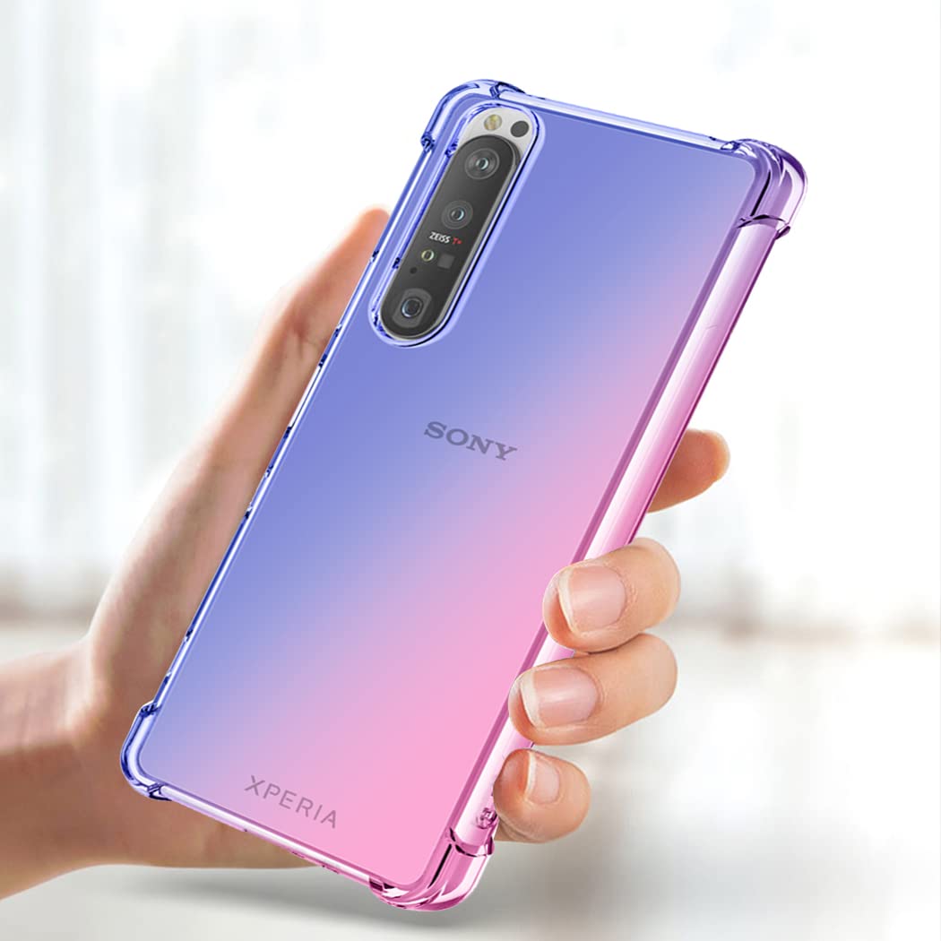 Custodia per Sony Xperia 1 II/Xperia 1II 5G XQ-AT51, XQ-AT52, Copertura Morbida in TPU Sfumato - Antigraffio Ultra Sottile con Protezione Antishock Cover per Sony Xperia 1 II Blu/Rosa
