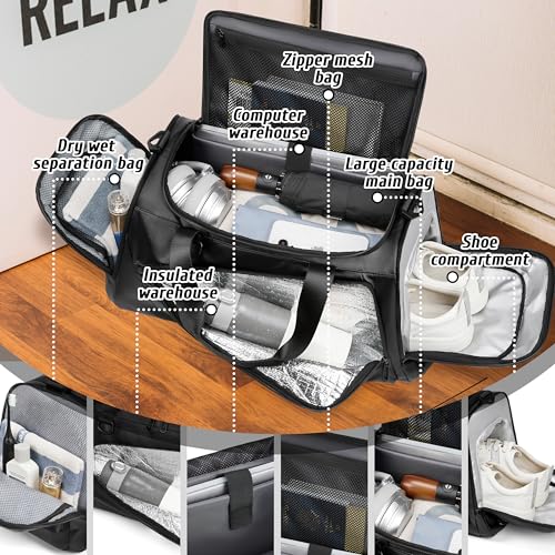 Gym Duffle Bag for Men and Women,Travel Backpack Duffel Bags with Shoe and Laptop Compartment,Carry On Weekender Bag with Wet Pocket,Workout Backpack for Fitness, Business (Black)4