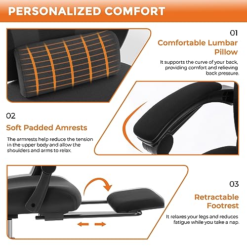 Image of Sweetcrispy Office Computer Desk Chair Set of 2, Ergonomic High-Back Mesh Rolling Work Swivel Chairs with Wheels, Comfortable Lumbar Support, Comfy Arms for Home, Bedroom, Study, Student, Black