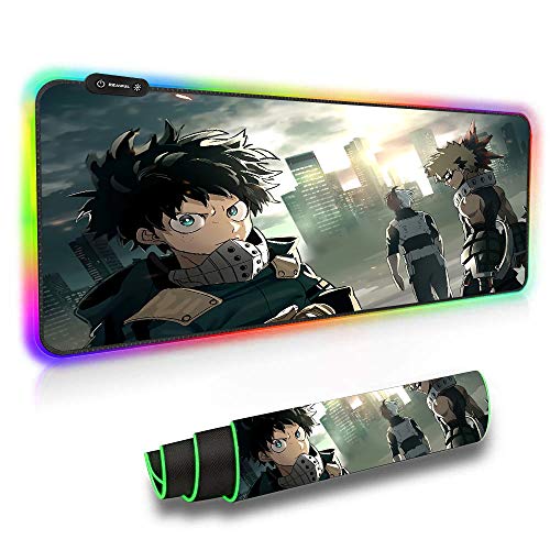 RGB Gaming Mouse Pads My Hero Academia Anime Mouse Pad Luminous Color Computer Keyboard Mat Non-Slip Rubber Base Mouse Mat-11.8"X31.5"