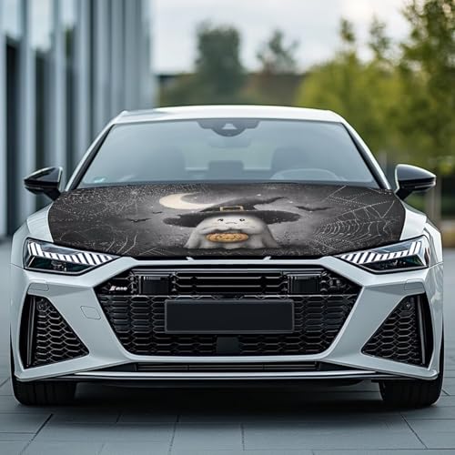 Image of Halloween Cute Ghost Car Hood Cover Polyester Elastic Fabrics Can be Washed Suitable for SUV Trucks Universal for Cars
