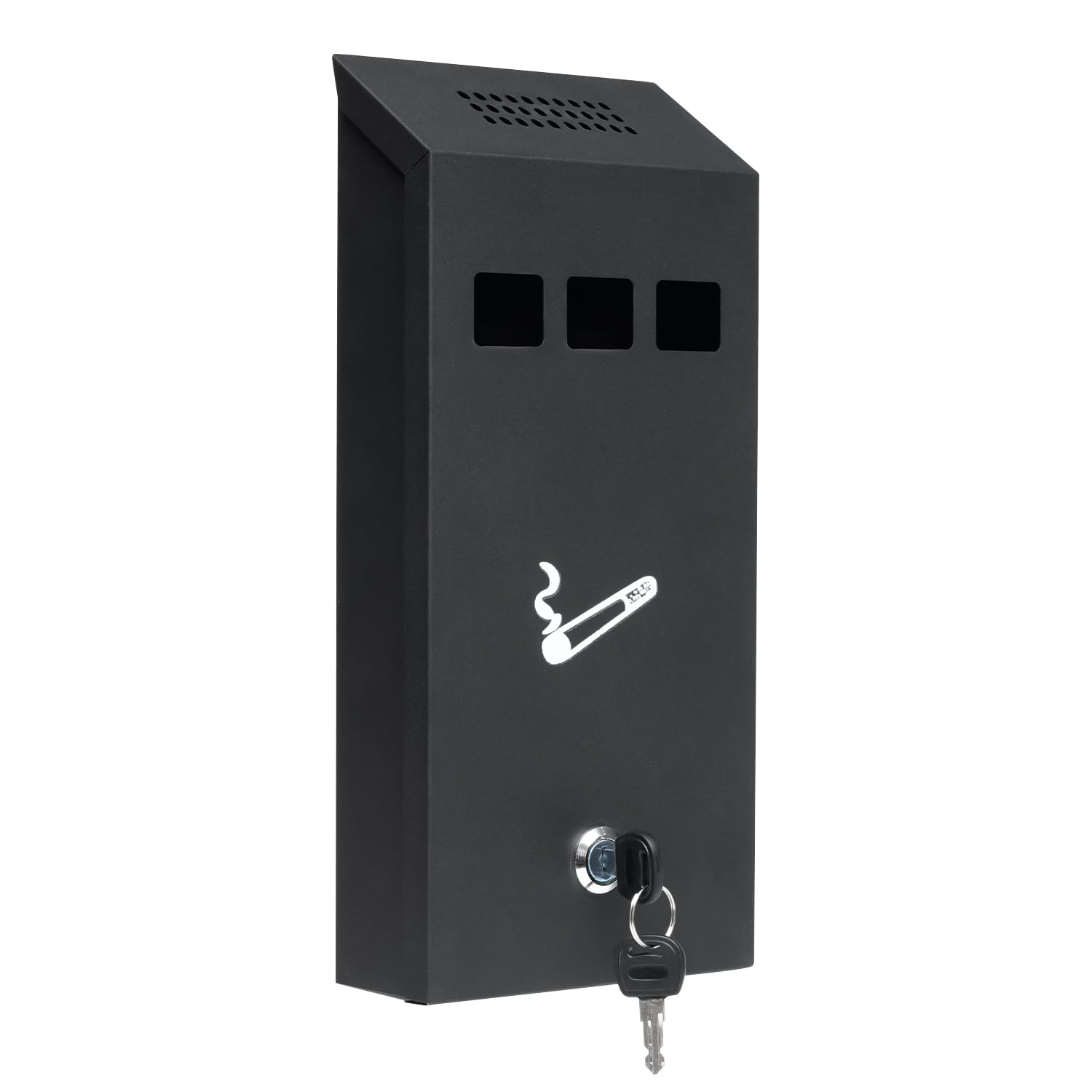 wall mounted cigarette bin screwfix Wall Mounted Ashtray Small | Lockable Cigarette Bin Outdoor & Indoor |  Black Powder Coated Smoking Bin for Offices, Restaurants, & Homes