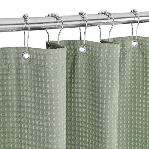 MALIRUE Tenda da doccia Waffle Verde 180x200 cm - Tessuto in poliestere lavabile con pesi e 12 anelli, opaca e impermeabile per doccia e vasca da bagno.