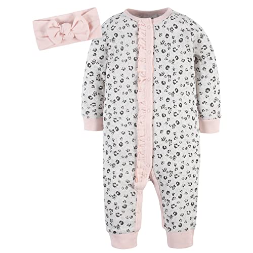 Image of Gerber Baby Girls' 2-Piece Coverall & Headband Set