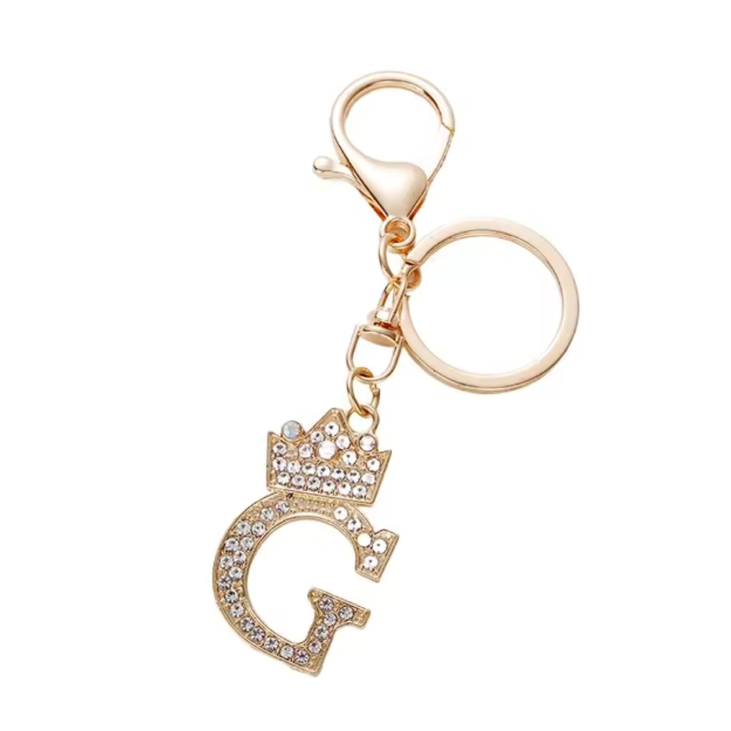 ARFUKA Gold Initial Letter Keyring with Rhinestones - Crown Metal Personalized Keychain Charm Bag Charm for Keys, Backpack, Bag - Ideal for Sister, Besties, Mom on Birthday, Christmas (Letter G)