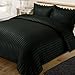 Dreamscene satynowa poszewka na kołdrę w paski z poszewkami na poduszki zestaw pościeli, czarny, podwójny