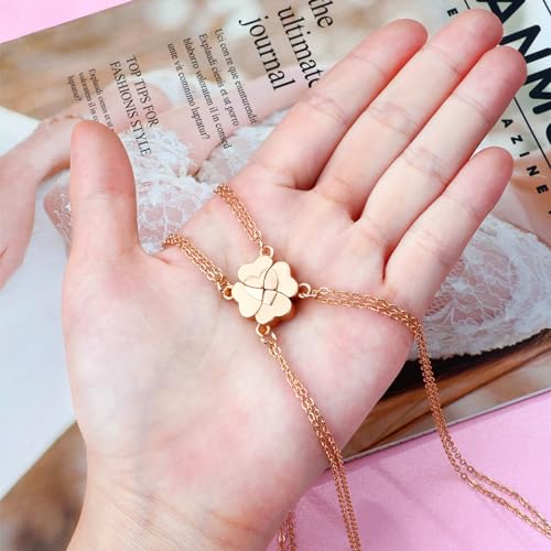 BFF Best Friend Four Leaf Clover Necklace Best Friend Sister 4 Pcs Gold Silver Heart Pendant Bestie Friendship Long Distance Necklace for Women Friends4