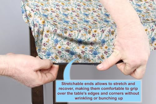 Image of The Furnishing Tree Elastic Cotton Square Dining Table Cover 48x48 in Inches Floral Golden Leaf on offwhite Base