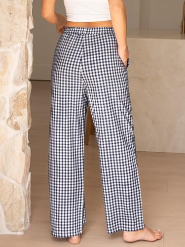 Image of ANRABESS Womens Gingham Striped Boxer Pants | 2026 Fall Outfits,Wide Leg Elastic Waist with Pockets,Casual Lounge Pajama Bottoms,Lightweight Breathable,Fashion Clothing