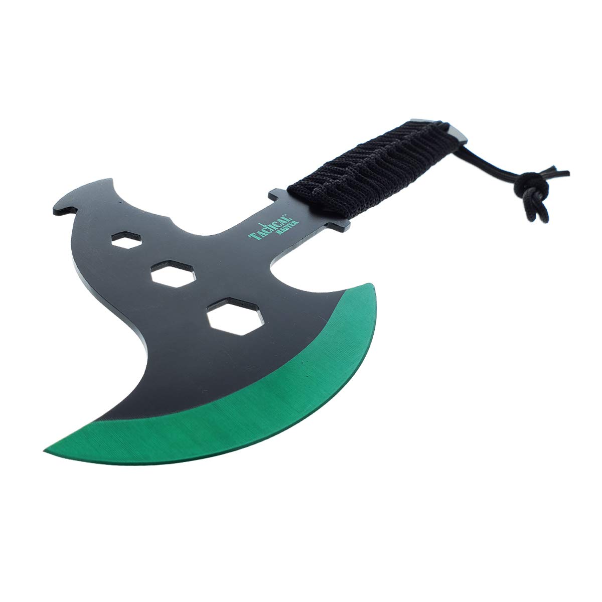 Tactical Master Tactical Black 10-inch Survival Paracord Tomahawk Throwing Axe with Sheath Camping Hunting Fishing Survival Ax Full Tang Hawk Hatchet (Green)