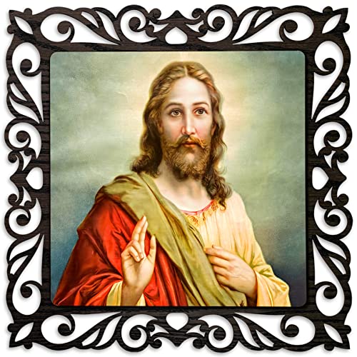Image of Casa Rica Photo Frame Painting Wall Hanging home decoration for Wall, Living /Bed Room, Lobby(12inch x12inch) Laser Cut(Multicolor) (Jesus)