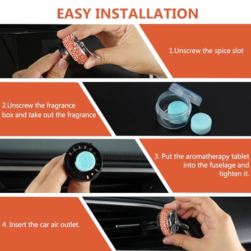 Image of eing Car Air Freshener,Turbo Spinning Car Vent Clip Fragrance Diffuser,Essential Oil Air freshener with Bling Crystal Diamonds,Stylish Propeller Shape Car Decor (Orange)