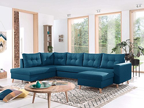 Bestmobilier - Nordic - Canapé scandinave d'angle Gauche panoramique Convertible en Tissu - 299x86x188cm