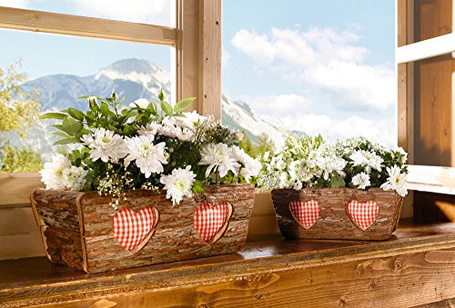 Herz Blumenkasten, Blumentopf eckig Pflanzkasten Pflanztopf Rinde, im 2er Set mit Herz 24 x 13 x 10 cm, 30 x 18 x 12 cm