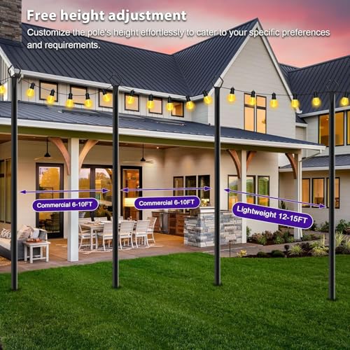 Image of zoegi 8 Pack 10Ft String Light Poles,Light Poles for Outside Lights with Fork,Outdoor Brackets Hanging Lights,Metal Stand for Deck Patio,Backyard,Wedding,Deck,Party