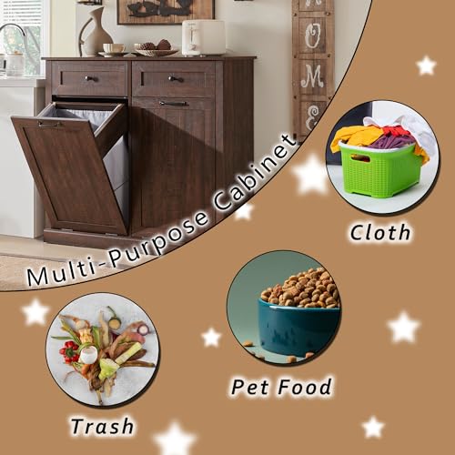 Image of IFGET Double Tilt Out Trash Cabinet, Wood Trash Can Cabinet, Brown