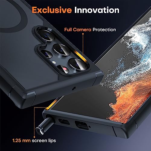 Image of TOCOL for Samsung Galaxy S22 Ultra Case Magnetic, [Wireless Charging Compatible ][Military Drop Protection] Translucent Matte Back Cover for S22 Ultra, Black