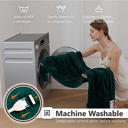 Image of Wapaneus Heated Blanket Electric Queen Size 84 inchx90 inch-Dual Control with 10 Heat Levels 12 Timer Settings and 8 Hours Auto-Shut Off,Fast-Heating Electric Blanket,ETL Listed Machine Washable,Green
