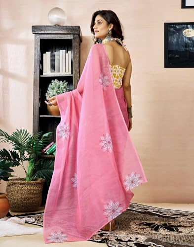 Image of SIRIL Women's Printed Chanderi Cotton One Minute Ready to Wear Saree with Unstitched Blouse Piece