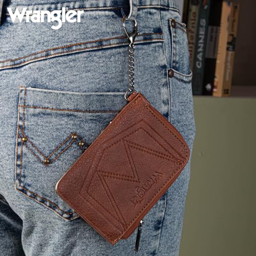 Image of Montana West Wrangler Cow Print Credit Card Holder Cute Keychain Wallet with A Zipper Pocket